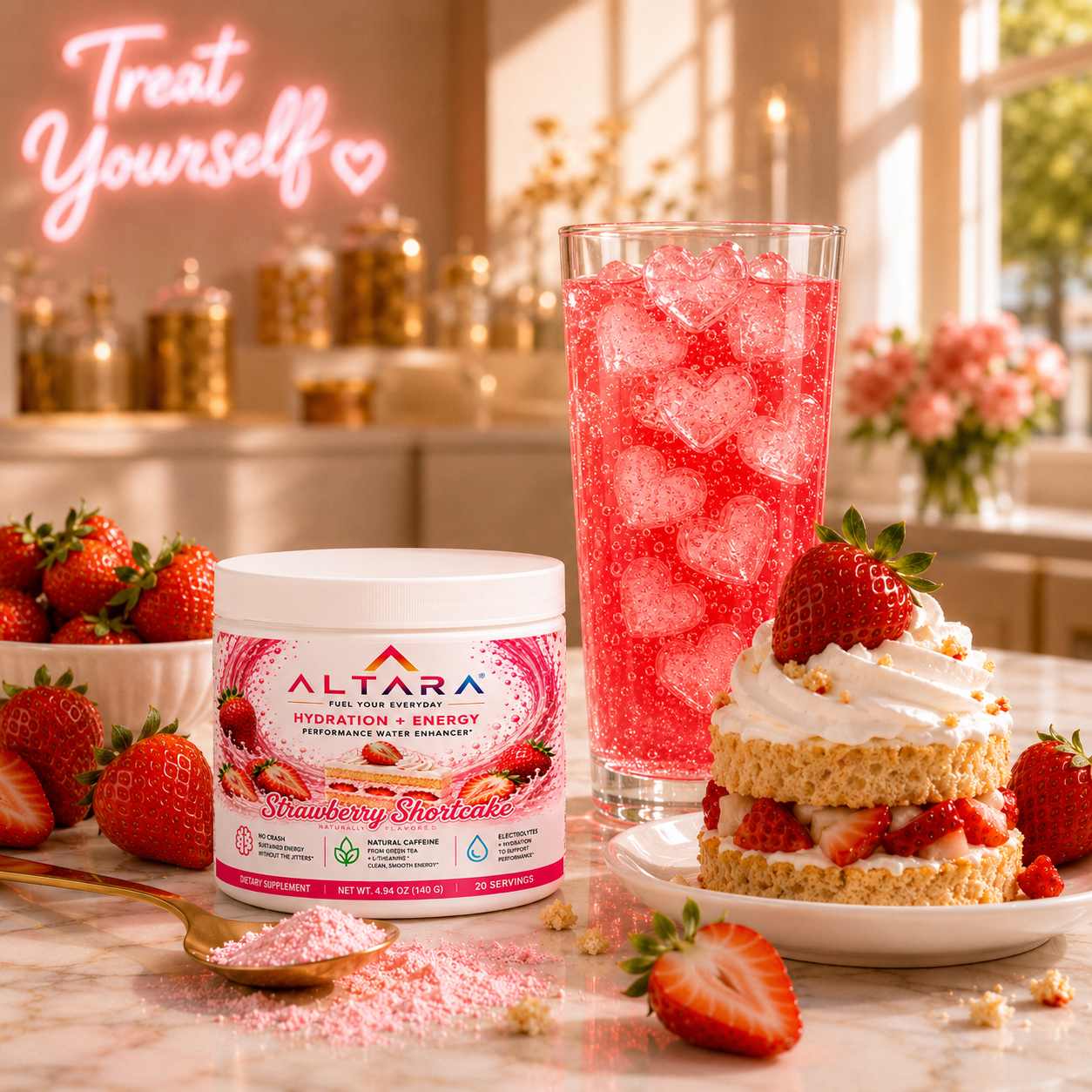Altara Strawberry Shortcake energy powder jar
